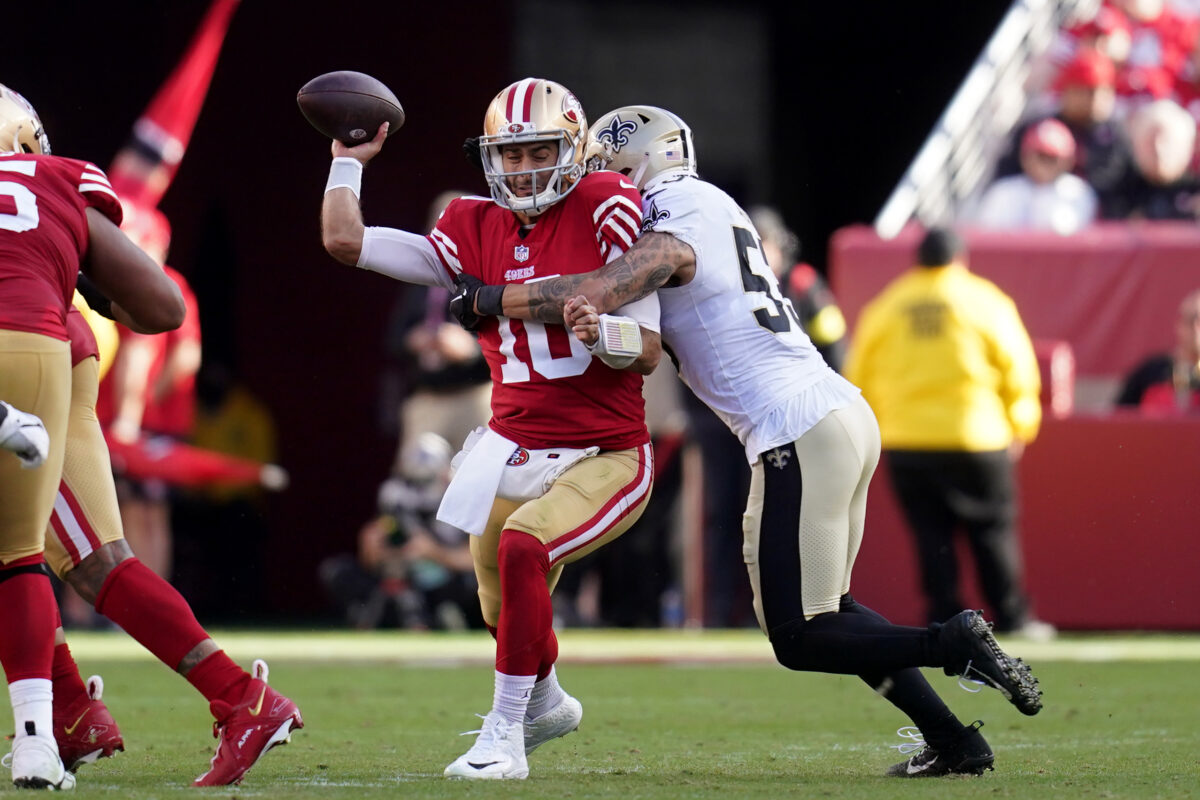 Jimmy Garoppolo’s big throws under pressure made a compelling audition for the Saints come 2023