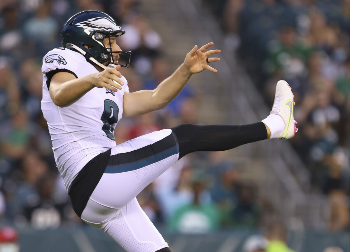 Eagles punter Arryn Siposs carted off against Giants after trying to advance blocked punt