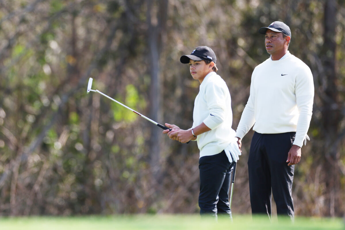 18 photos of Tiger and Charlie Woods kicking off their weekend golfing together at the PNC Championship