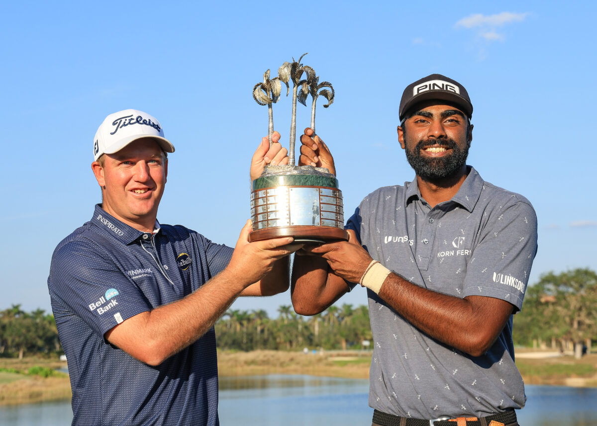 Sahith Theegala makes birdie on 18th hole to win 2022 QBE Shootout with partner Tom Hoge