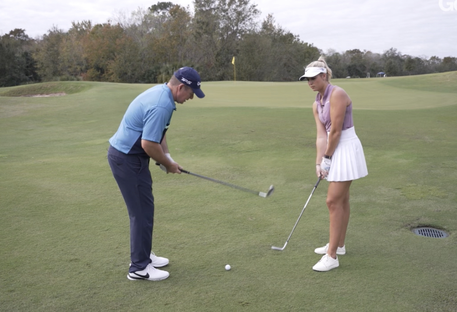 Golf instruction with Steve & Averee: Turn through your chip shots for more consistency