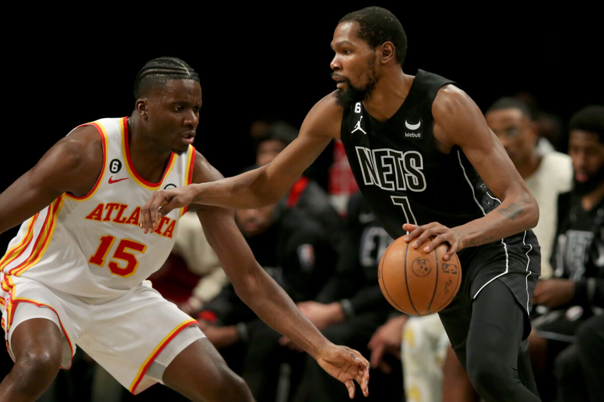 Nets’ Kevin Durant reacts to win over the Atlanta Hawks