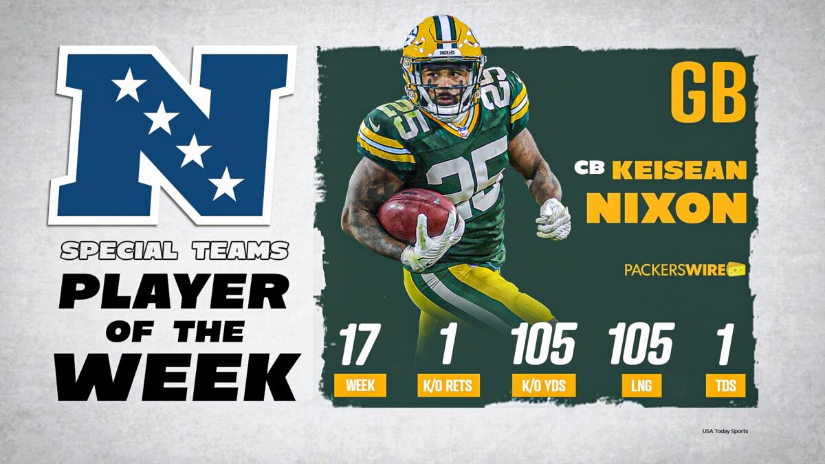 Packers KR Keisean Nixon named NFC Special Teams Player of the Week for Week 17 in 2022