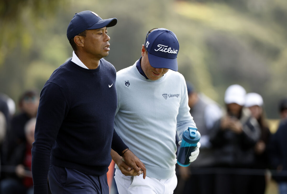 Tiger Woods gifted Justin Thomas a feminine hygiene product after outdriving him on No. 9 Thursday