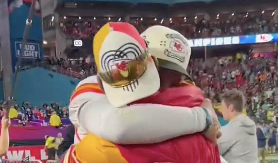 Patrick Mahomes and his father shared an emotional hug after the Chiefs QB won the Super Bowl