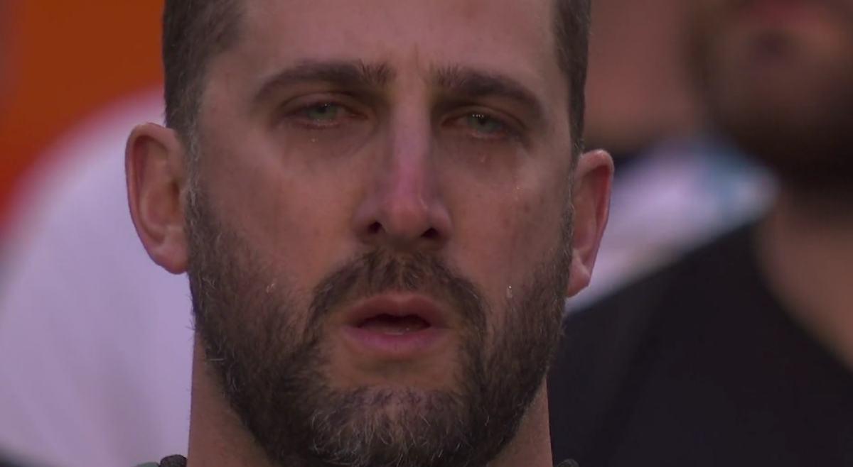 A deeply moved Nick Sirianni cried during the Super Bowl national anthem