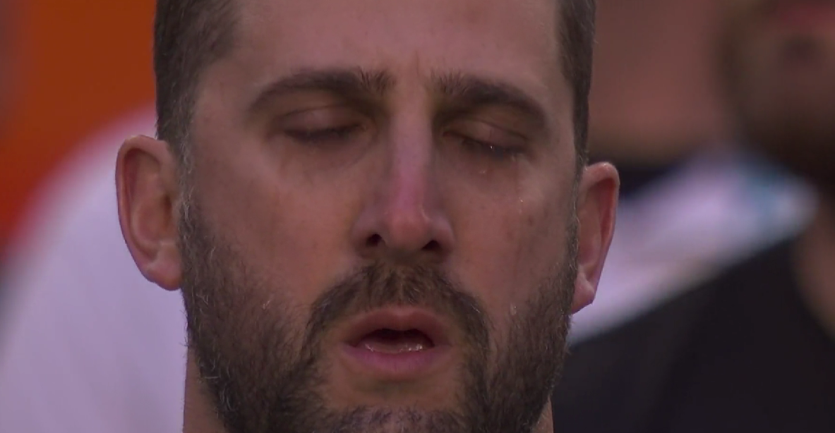 Nick Sirianni crying during the national anthem became a Super Bowl meme