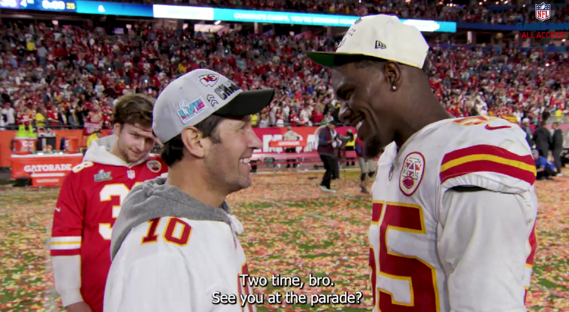 A mic’d up Paul Rudd was the most excited celebrating the Chiefs Super Bowl win with players