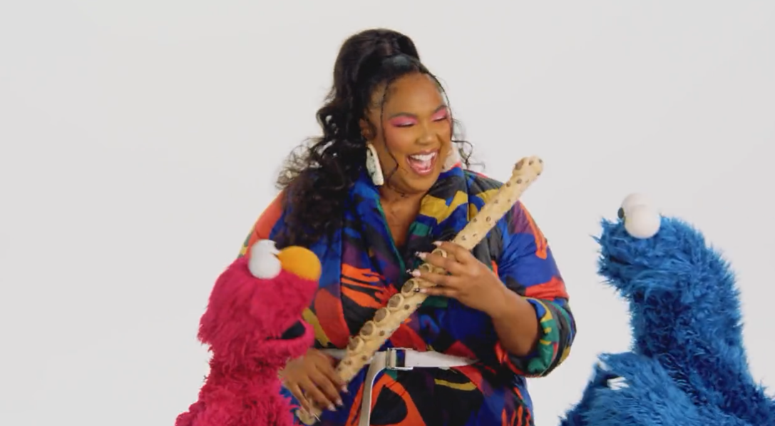 Lizzo played a cookie flute for Elmo on Sesame Street before Cookie Monster ate it