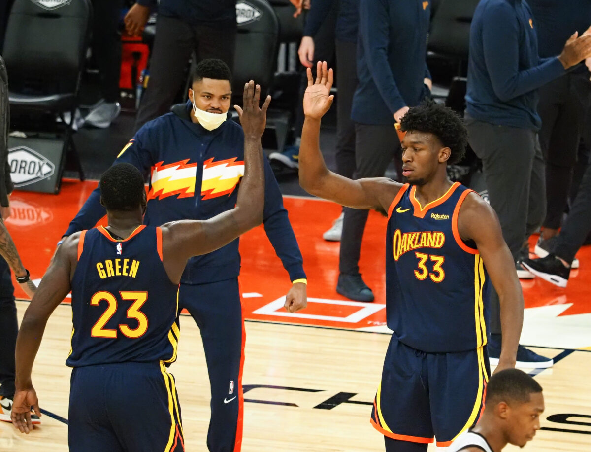 Warriors’ Draymond Green reacts to James Wiseman’s debut with the Pistons
