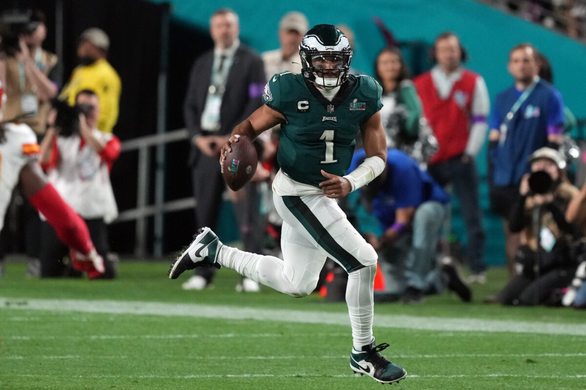 Video of Jalen Hurts’ Super Bowl Hail Mary shows the reason why it may have fallen woefully short