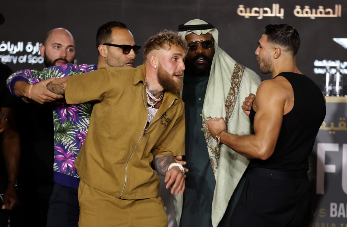 Video: Jake Paul, Tommy Fury exchange words during tense press conference faceoff