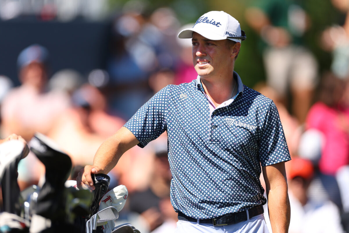 Justin Thomas makes an incredible eagle at the 18th during third round of Players Championship