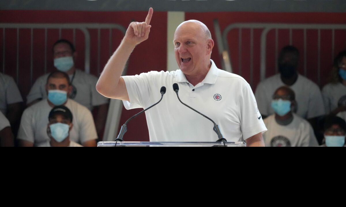 Clippers owner Steve Ballmer was pretty stoked about how many toilets the team’s new arena will have