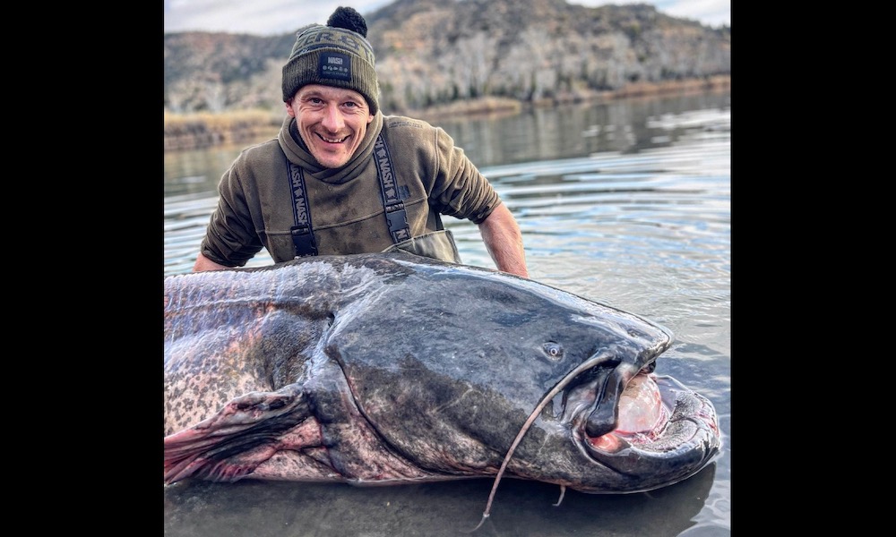 Despite freezing, angler lands 222-pound catfish after a half-mile tow