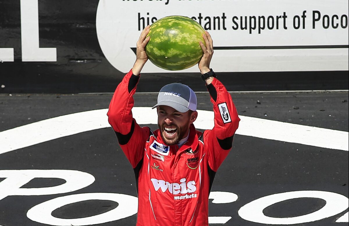 Ross Chastain smashed a watermelon from a 251-foot tower for the anniversary of his first NASCAR win