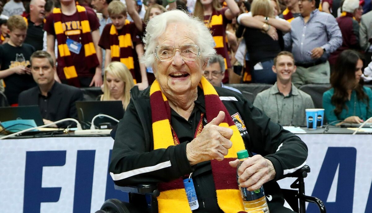 Sister Jean looked so adorable flying to catch Loyola-Chicago’s opening round A10 game