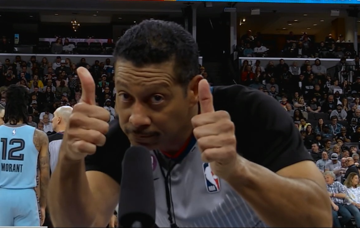 NBA ref Bill Kennedy joyfully finished a conclusive replay review by throwing two thumbs up