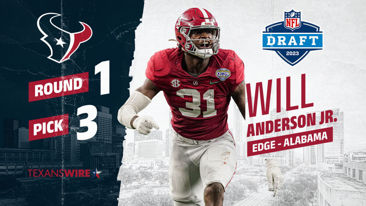 Will Anderson selected No. 3 overall in the 2023 NFL draft by the Houston Texans