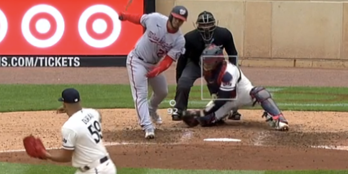 Twins closer Jhoan Duran threw a 92 mph curveball that was so filthy, it forced Keibert Ruiz into clock violation