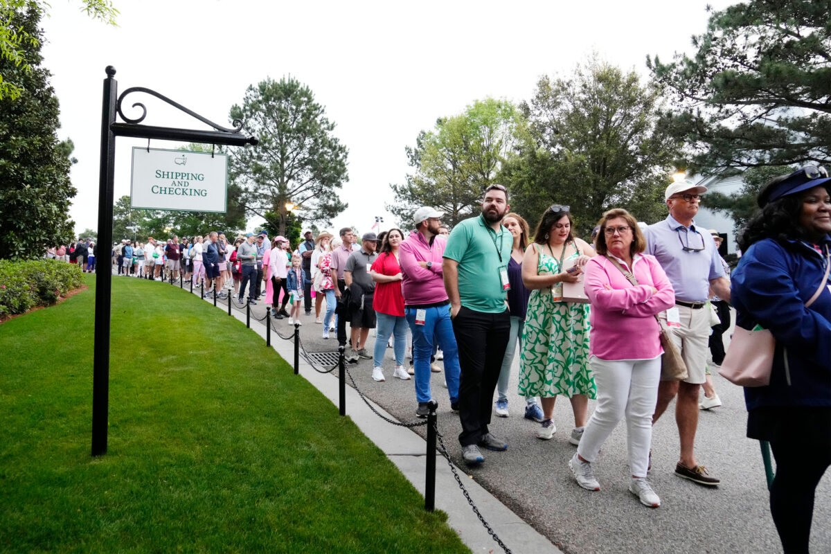 The line for the Masters Main Golf Shop stretched beyond the range Saturday morning as patrons rush for a few (or several) keepsakes