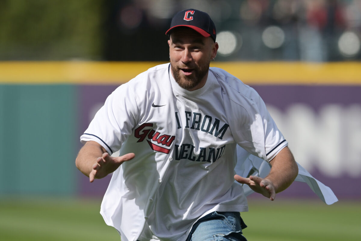 Chiefs’ Travis Kelce laughs off botched first pitch at Guardians’ home opener