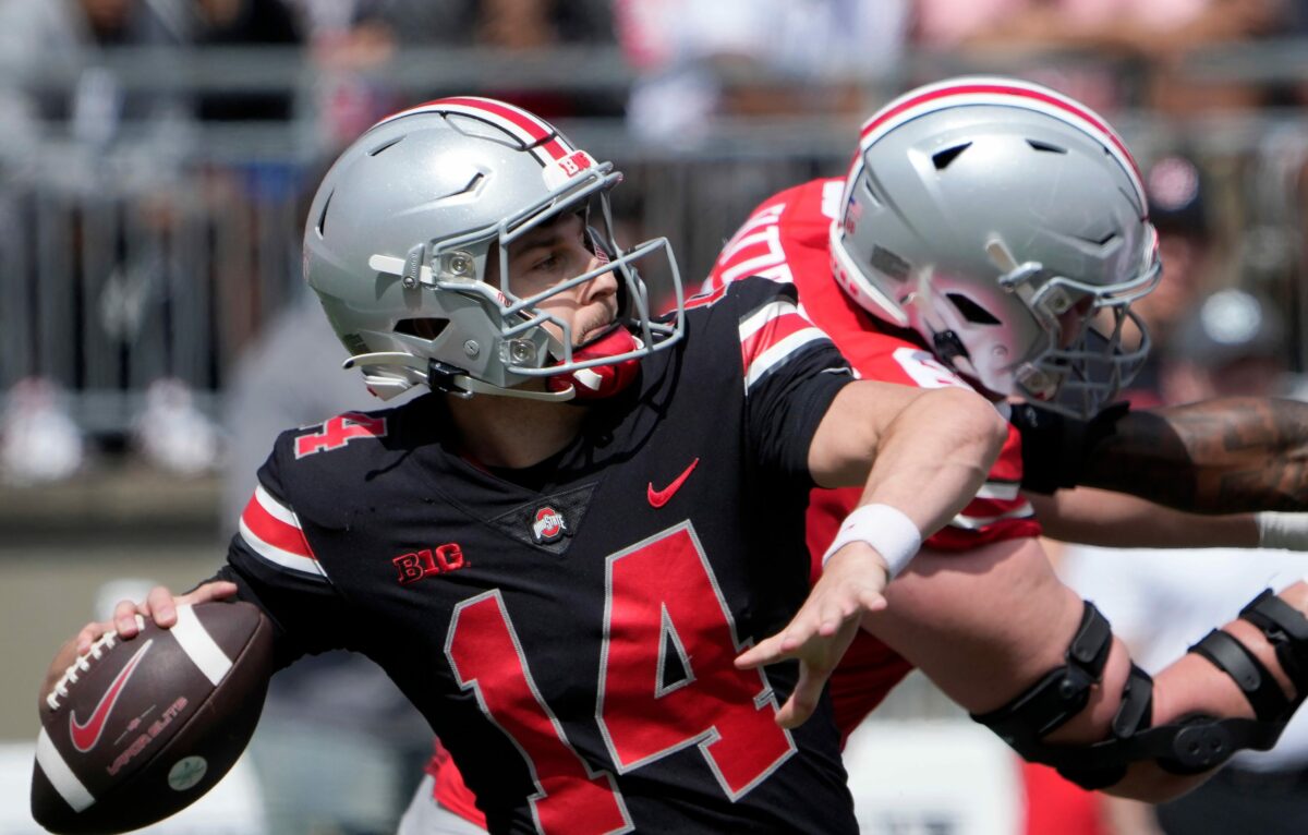Watch: Ohio State’s Tristan Gebbia finds Noah Rogers for a long touchdown