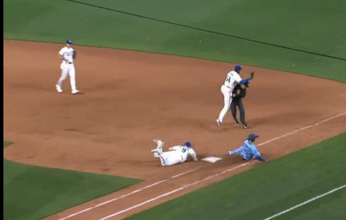 Aroldis Chapman ran over an umpire, who miraculously made the right call