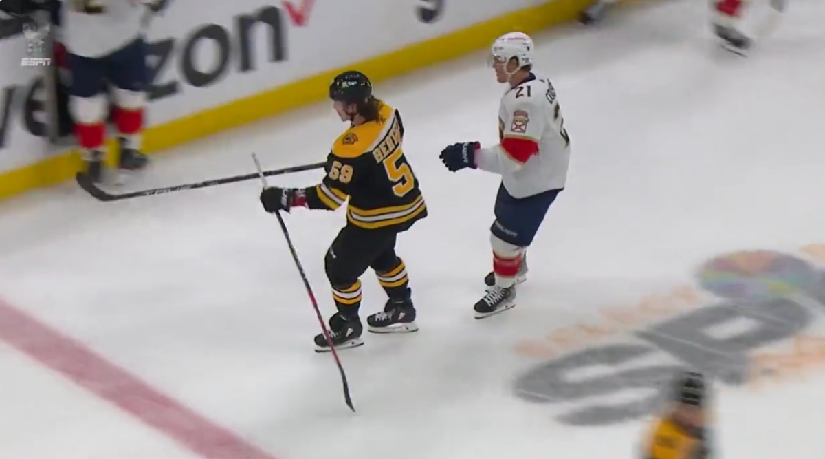 Tyler Bertuzzi tried to break Nick Cousins’ hockey stick as petty revenge for being shoved during Bruins-Panthers