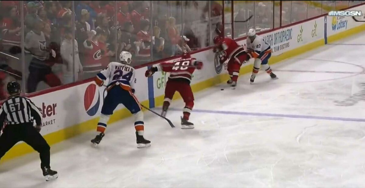NHL refs missed a blatant high sticking penalty before Hurricanes OT Game 2 winner