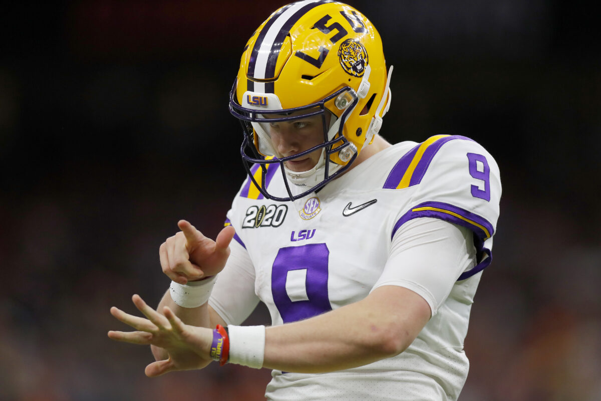 LOOK: Joe Burrow and Angel Reese strike ‘ring me’ pose together at LSU’s spring game