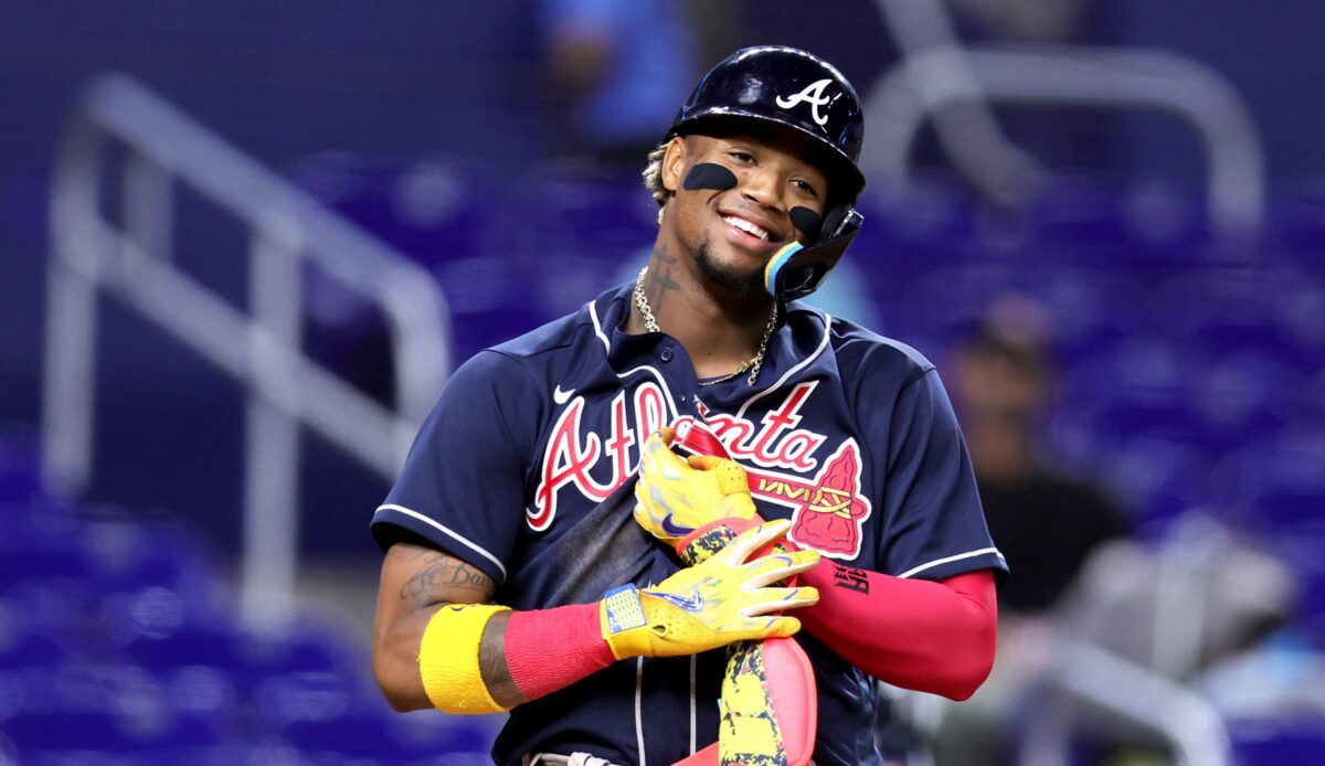Ronald Acuna Jr. got struck out by Marlins catcher Jacob Stallings and couldn’t stop laughing