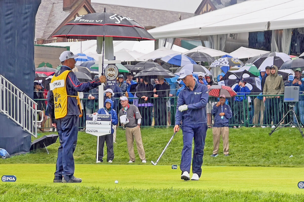 PGA Championship: Why do caddies hold an umbrella over the ball on tee shots?