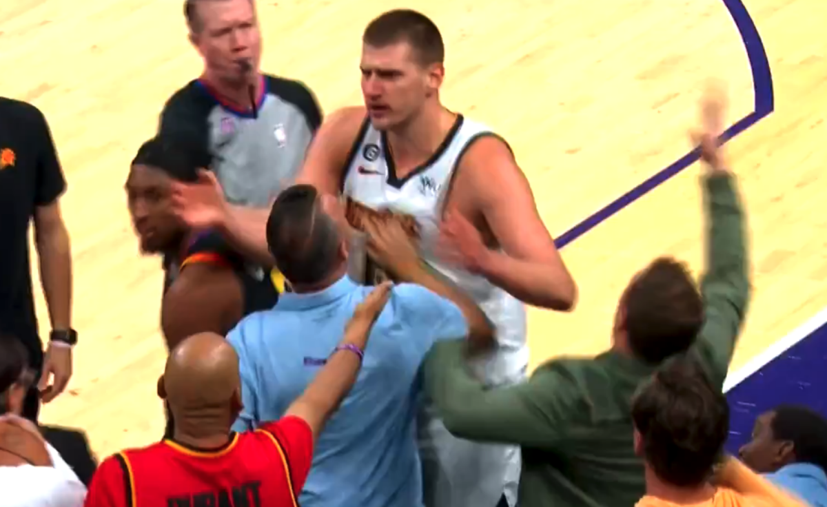 NBA fans roasted Suns’ owner Mat Ishbia for embellishing Nikola Jokic’s shove during scrum