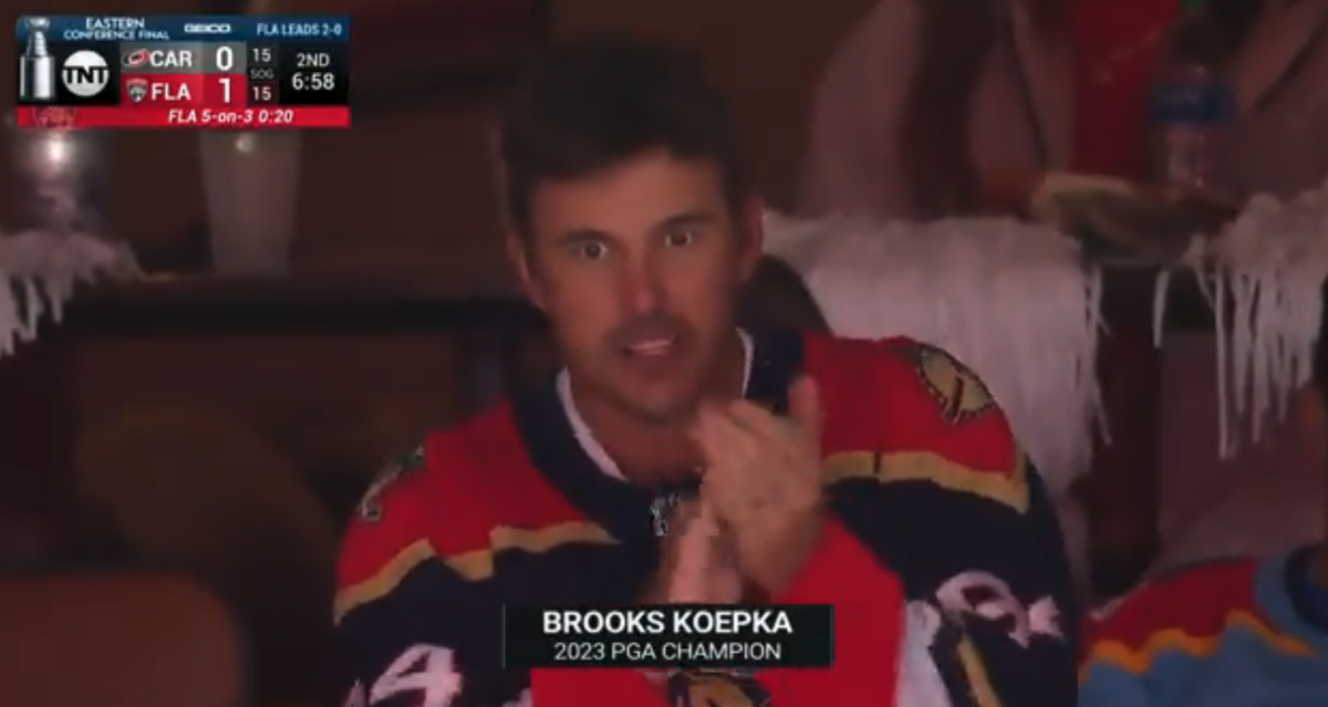 Florida Panthers superfan Brooks Koepka was in attendance at Game 3 day after winning the PGA Championship