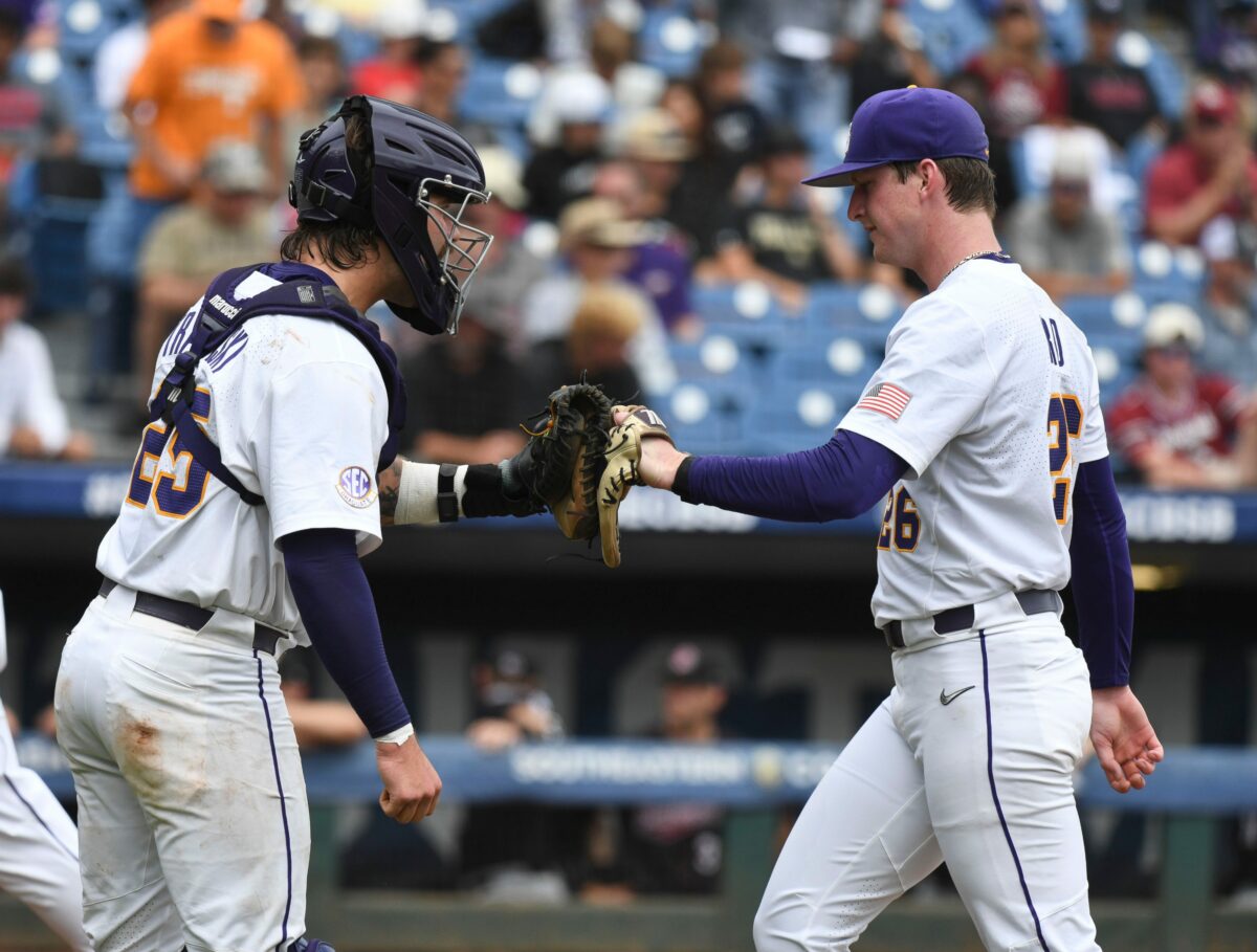 LSU’s Thatcher Hurd wore Paul Skenes’ glove while leading Tigers to SEC tournament win over South Carolina