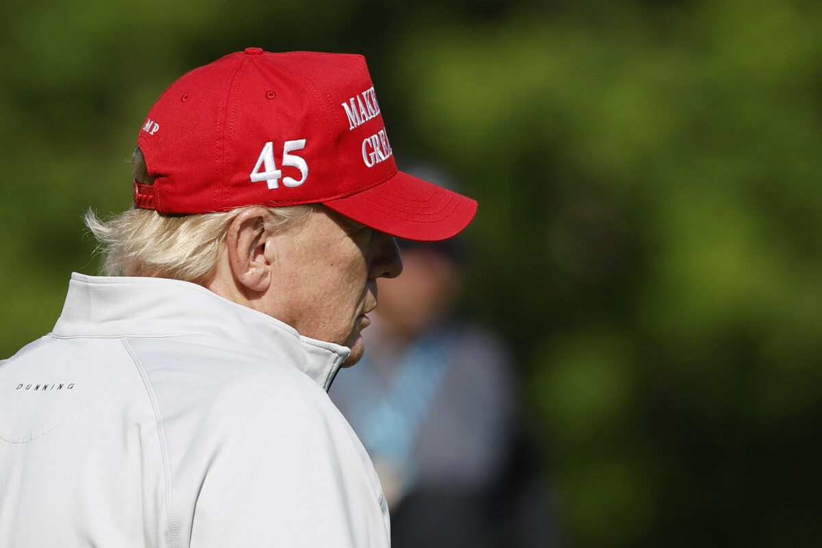 Here are 10 photos of Donald Trump playing in pro-am at LIV Golf Washington