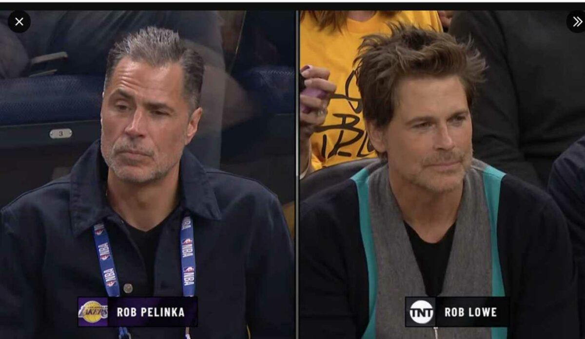 Doppelgangers Rob Pelinka and Rob Lowe were both at the Lakers game, resulting in all the Spider-Man memes