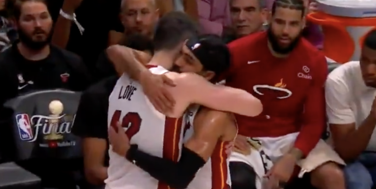 NBA fans mocked Jeff Van Gundy’s weird rant after Kevin Love and Gabe Vincent hugged in Game 2