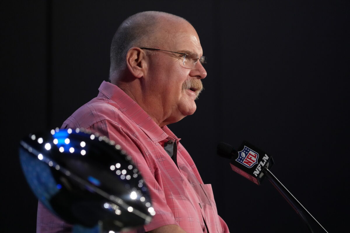 Chiefs HC Andy Reid poses with Lombardi Trophy at Missouri Special Olympics event