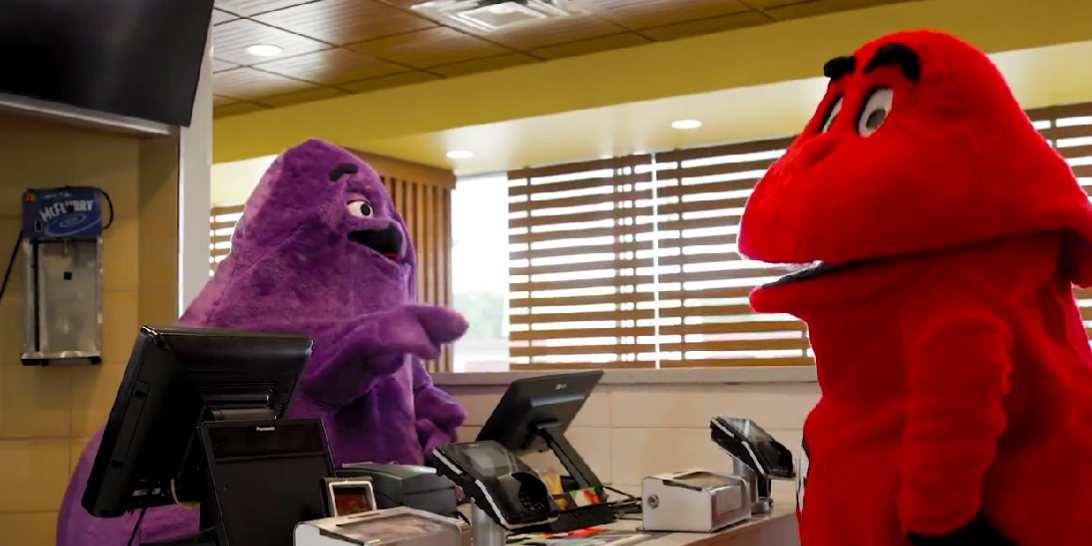 McDonald’s birthday star Grimace and Western Kentucky Hilltoppers’ mascot are now friends