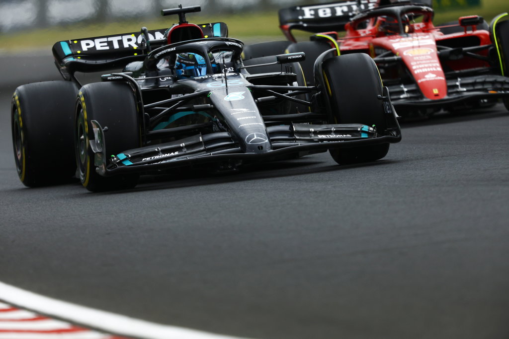 Russell leads wet first Hungarian GP practice as Perez crashes out