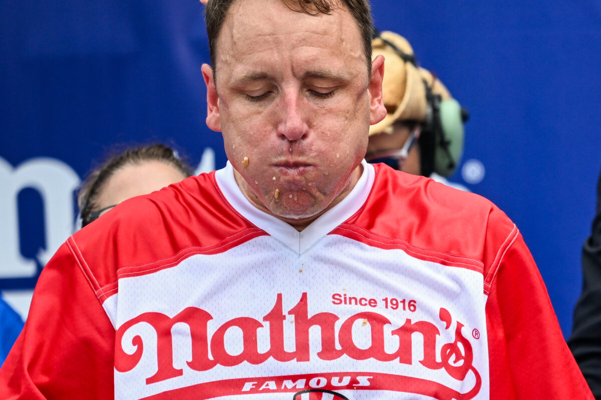 Joey Chestnut, Miki Sudo weather Mother Nature, Nathan’s Hot Dog Eating foes
