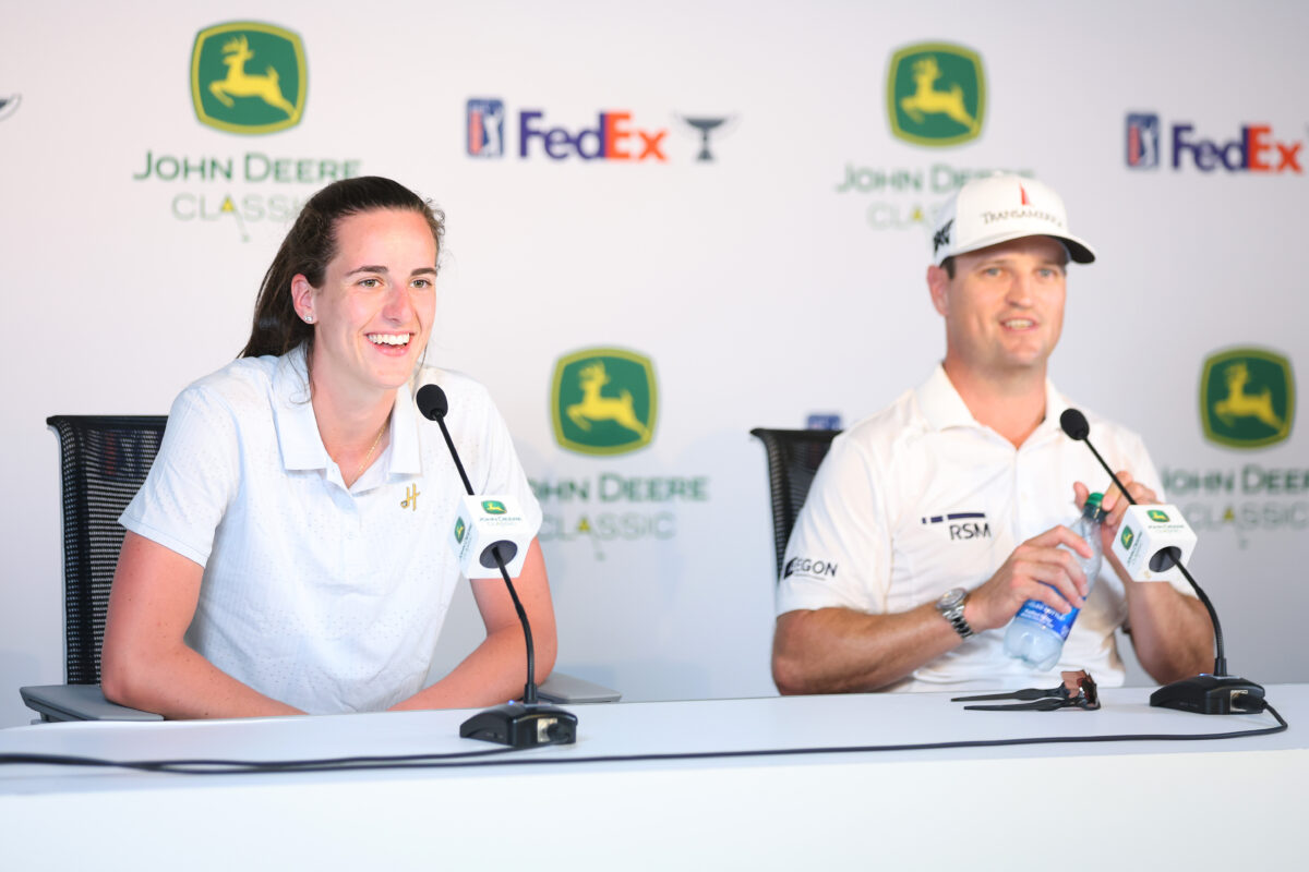 Iowa’s Caitlin Clark and golfer Zach Johnson delivered a hilarious press session at John Deere Pro-Am