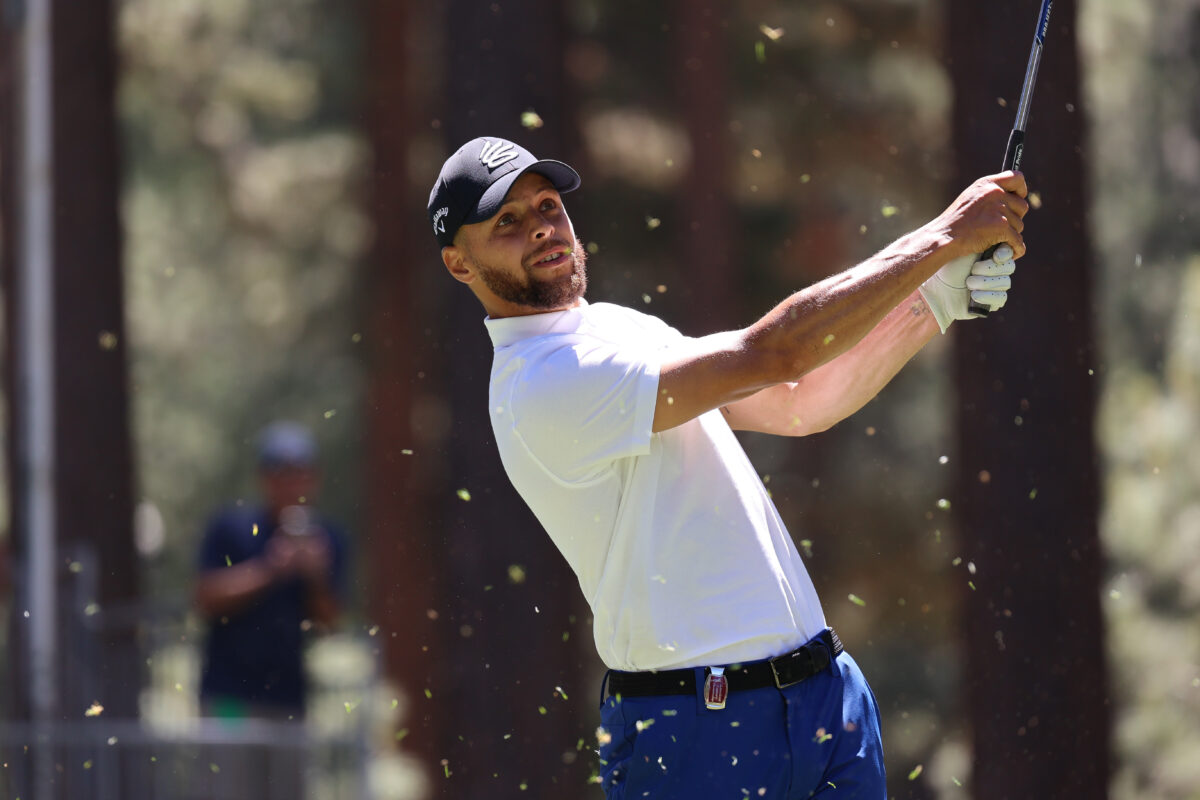 Steph Curry banked a hole-in-one at the ACC and excitedly ran down the green to celebrate