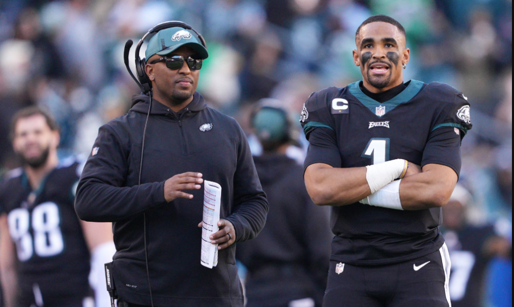 Jalen Hurts talks about the smooth transition from Shane Steichen to Brian Johnson as Eagles’ OC