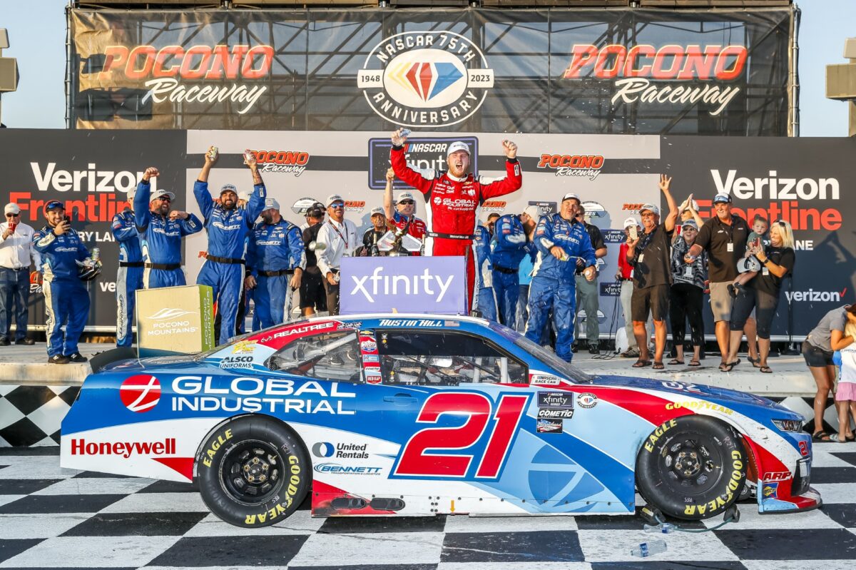 Hill comes out on top of Pocono Xfinity fuel gamble