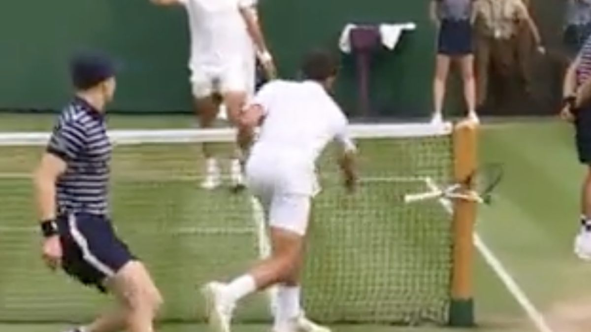 Novak Djokovic childishly smashed his racquet in frustration after losing a break in epic Wimbledon Final
