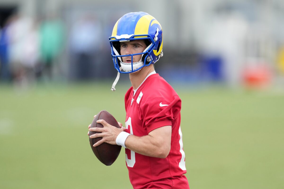 Watch: Rams QB Stetson Bennett connects with WR on acrobatic catch