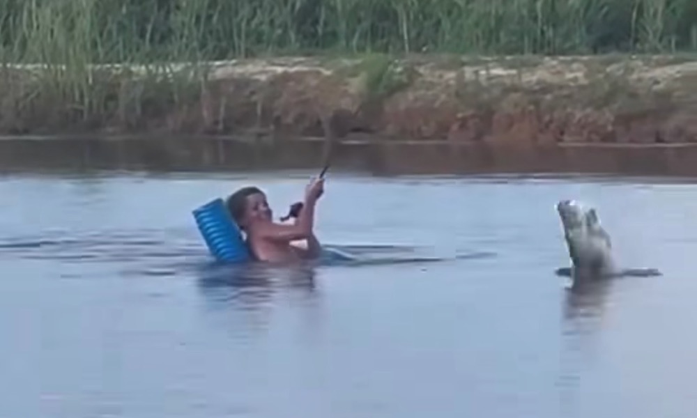 Boy fishing from pool noodle lands big bass, but it ends in heartbreak